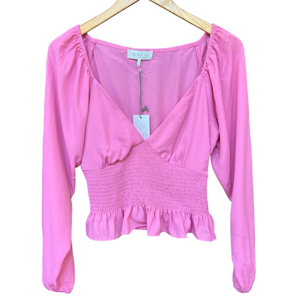Wayf Pink Raglan Smocked Blouse